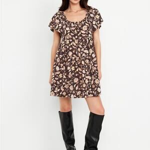 Old Navy Black Floral Mini Floral Swing Dress